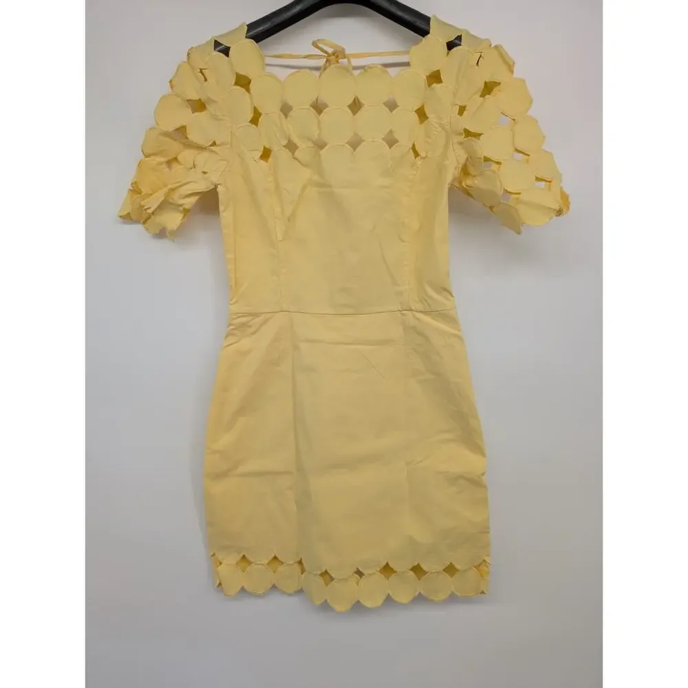 NWT By Anthropologie Cutwork Mini Shift Dress Size 4 Yellow #C3422 - Picture 2 of 8